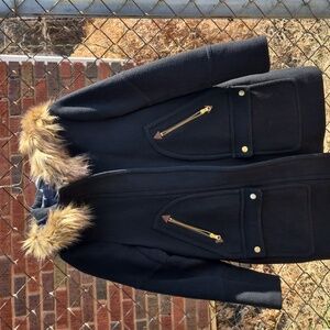 J Crew Black Chateau Parka 70% Italian Wool Detachable Trim  Size 0/P